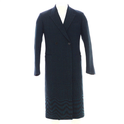Men's Double Breasted Long Coat Printed Cotton Blend