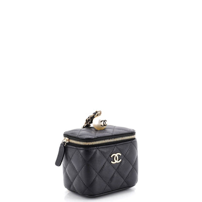 Classic Pearl Vanity Case with Chain Quilted Caviar Mini