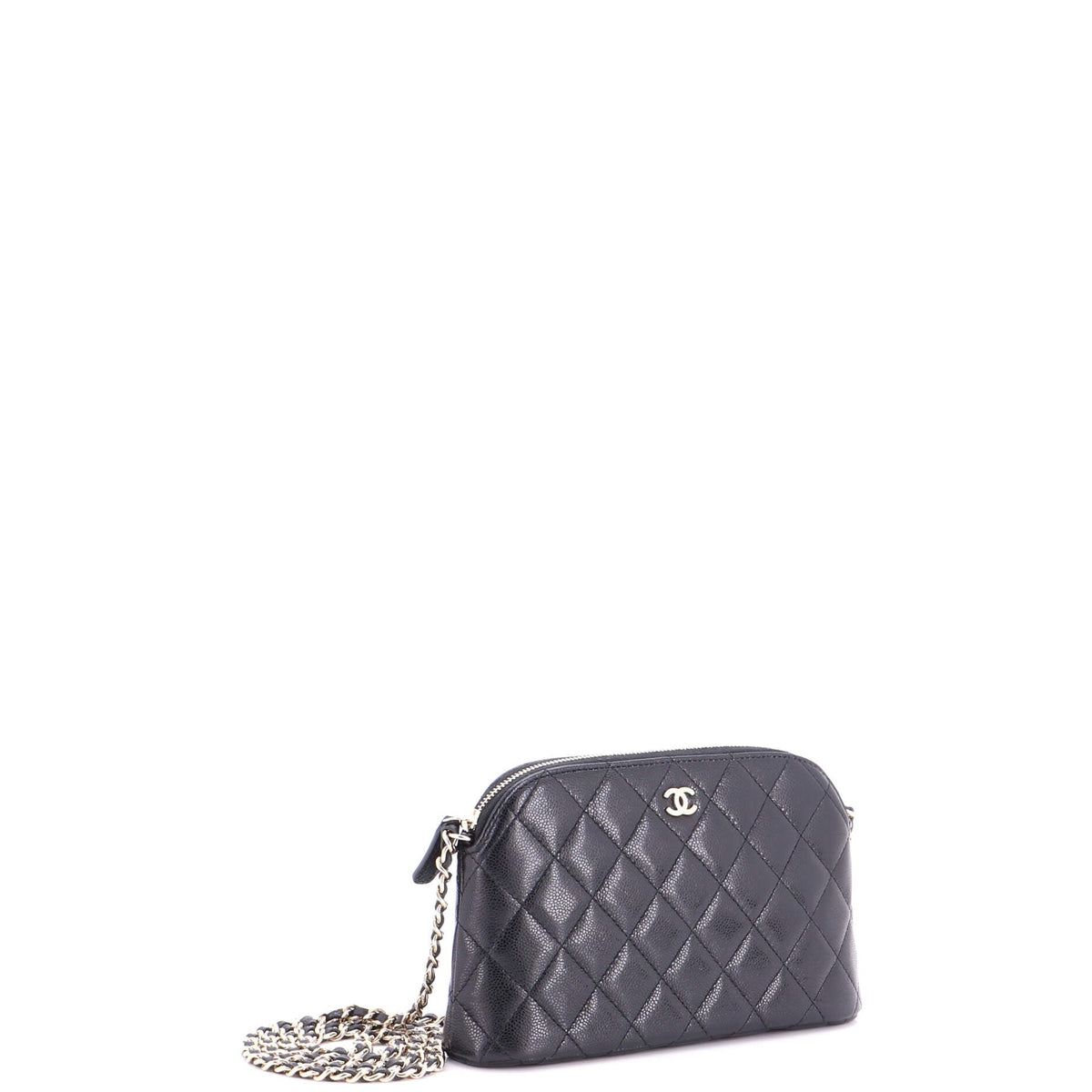 CC Dome Zip Clutch with Chain Quilted Caviar Small