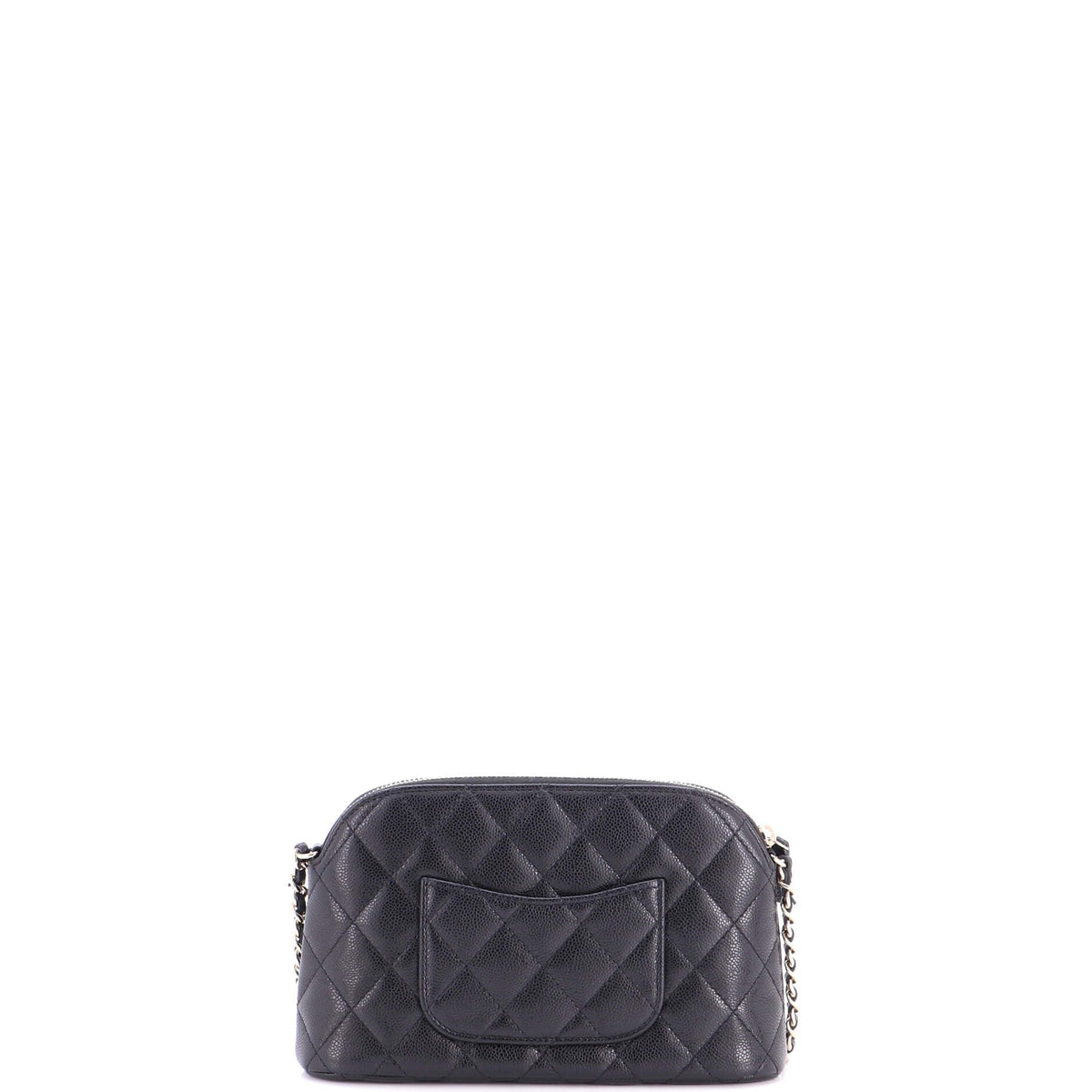 CC Dome Zip Clutch with Chain Quilted Caviar Small