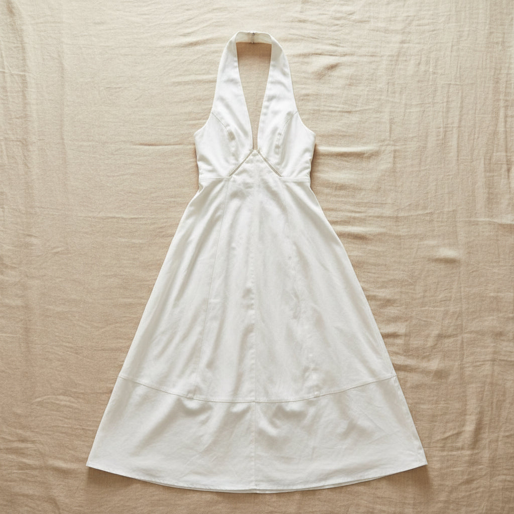 Women's Sleeveless Halter Neck Maxi Dress A-Line High Waist White / S Women's Sleeveless Halter Neck Maxi Dress A-Line High Waist White / S