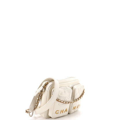 Logo Twin Pockets Chain Camera Case Quilted Calfskin Small