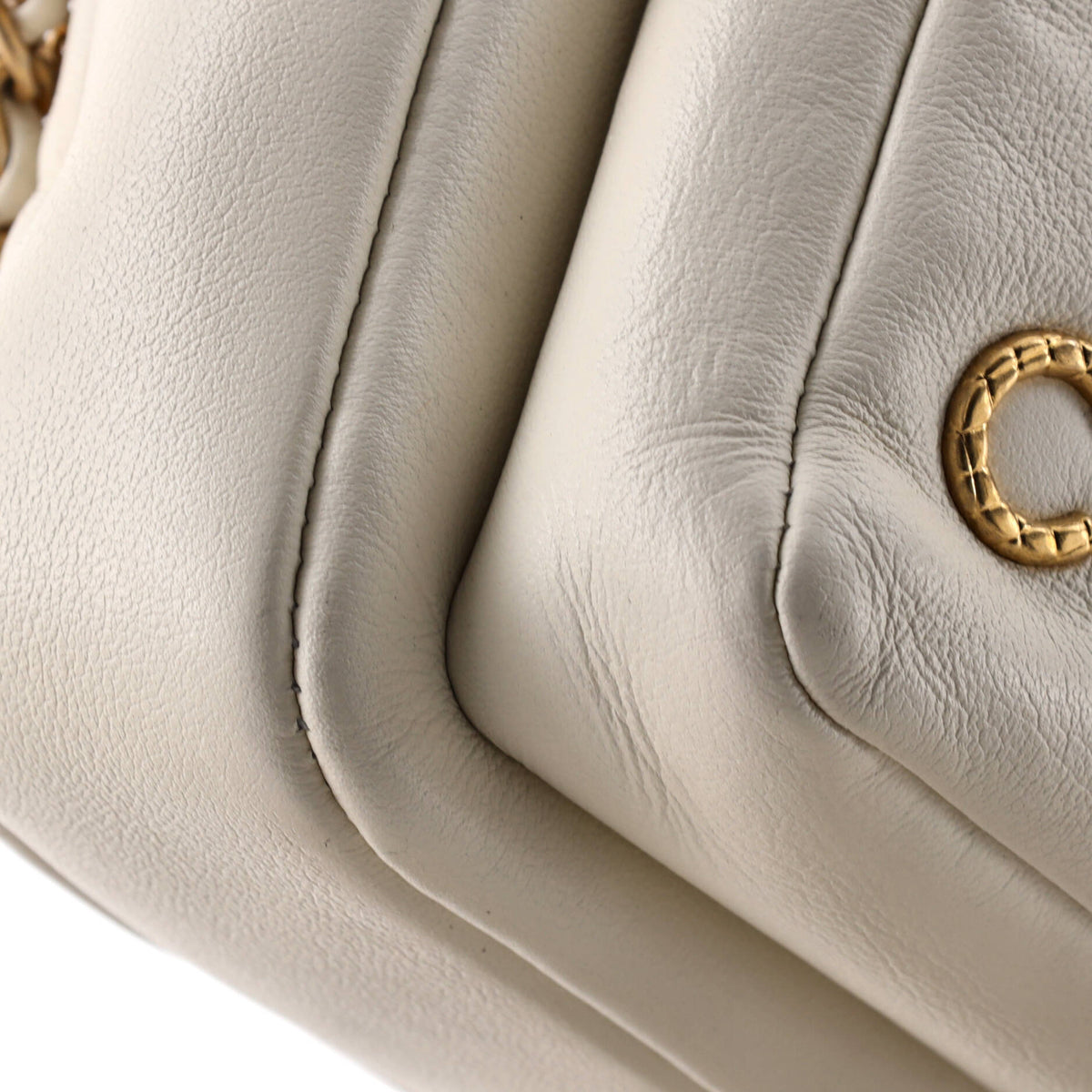 Logo Twin Pockets Chain Camera Case Quilted Calfskin Small
