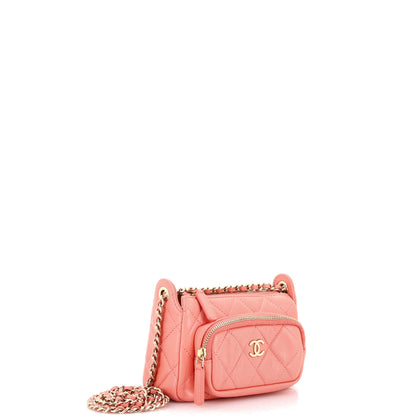 CC Front Pocket Zip Clutch with Chain Quilted Lambskin Mini