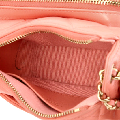CC Front Pocket Zip Clutch with Chain Quilted Lambskin Mini