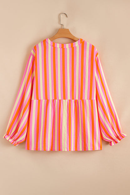 Threaded Pear Teresa Stripe Crinkled Half PLUS Blouse