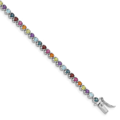 3.79 Ct Round Multicolor Multi-Gemstone Prong Sterling Silver Tennis Bracelet