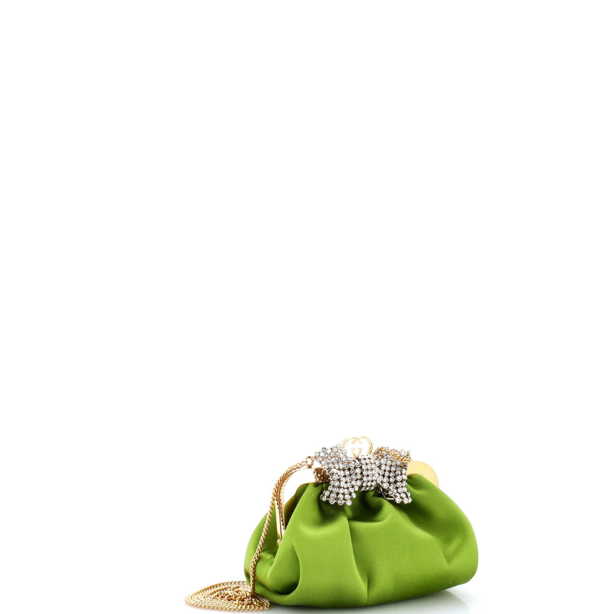 Crystal Bow Chain Clutch Satin