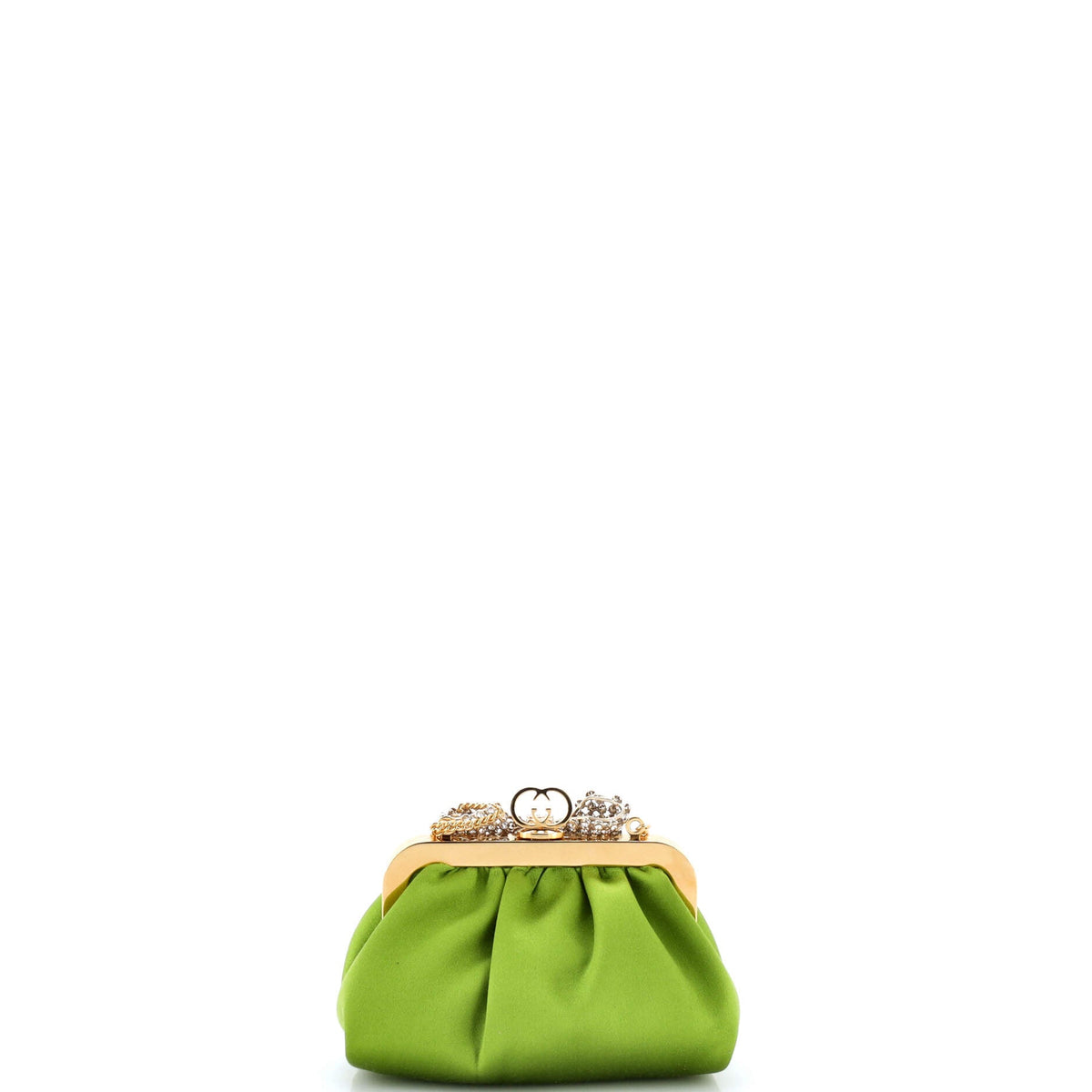 Crystal Bow Chain Clutch Satin