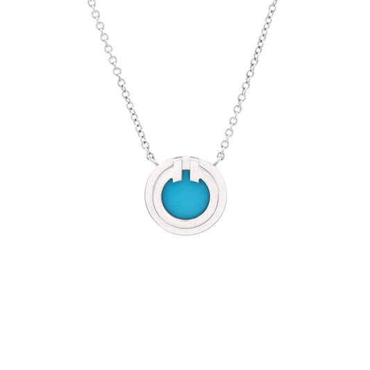 T Circle Pendant Necklace 18K White Gold with Turquoise Small