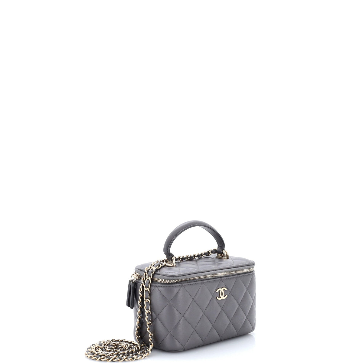 Classic Top Handle Vanity Case with Chain Quilted Lambskin Small