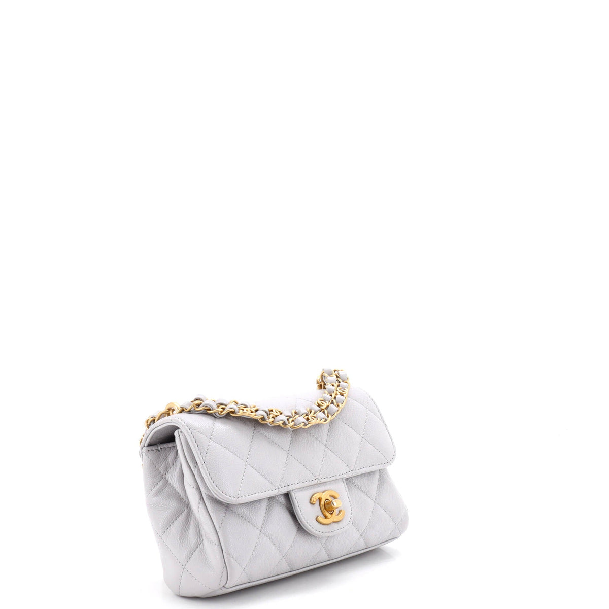 CC Double Chain Handle Flap Bag Quilted Caviar Mini