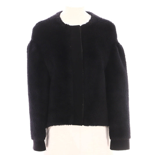 Women's Collarless Button Up Jacket Wool and Alpaca Blend