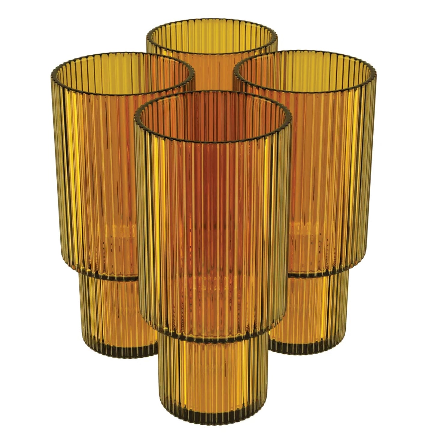 Jay Companies Set Of 4 Ribbed Amber Highball Glasses | 11 Oz Tall Drinkware