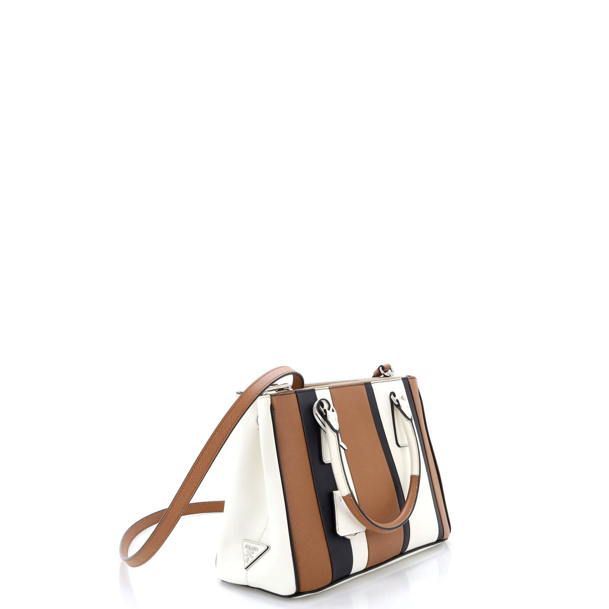 Double Zip Lux Tote Striped Saffiano Leather Small
