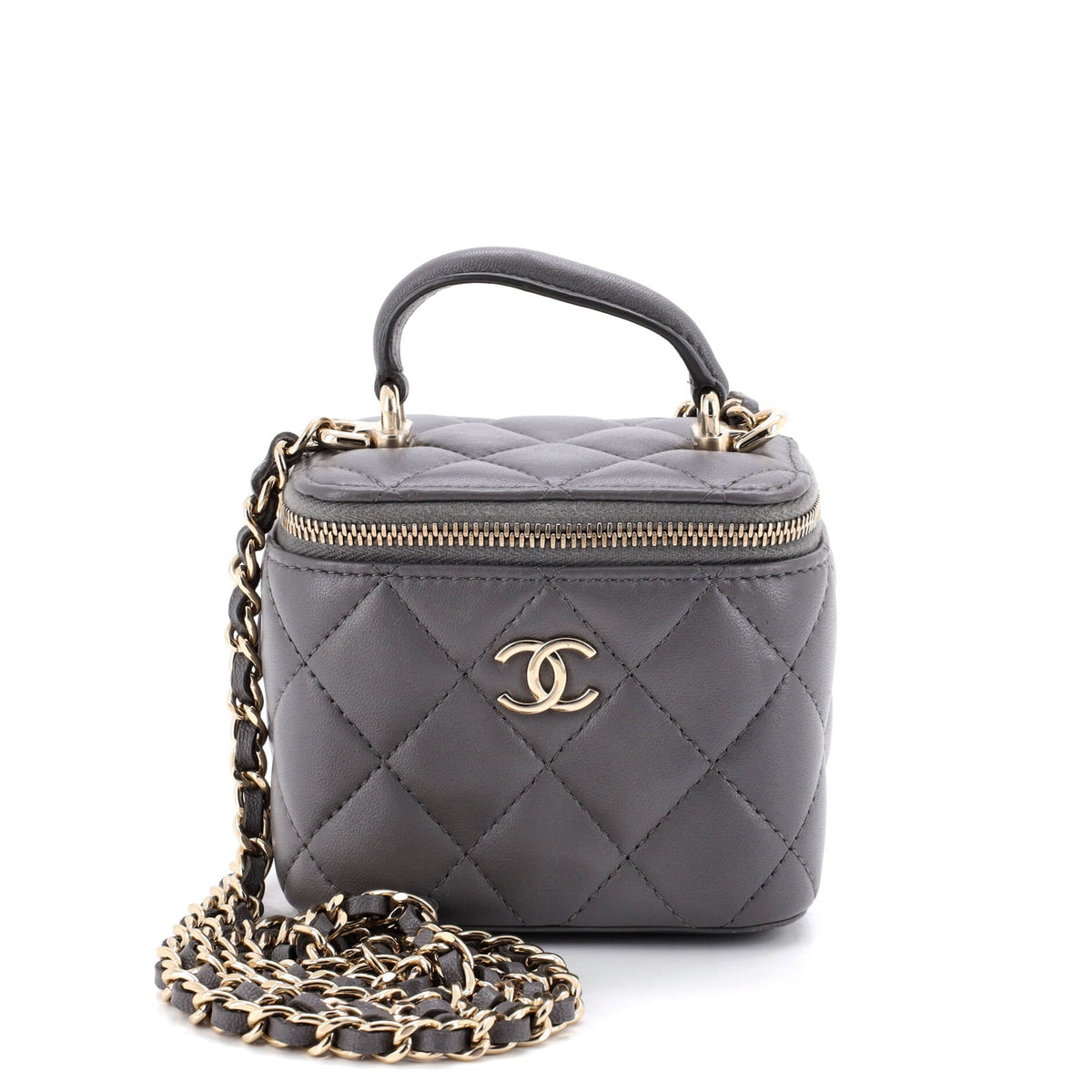 Classic Top Handle Vanity Case with Chain Quilted Lambskin Mini