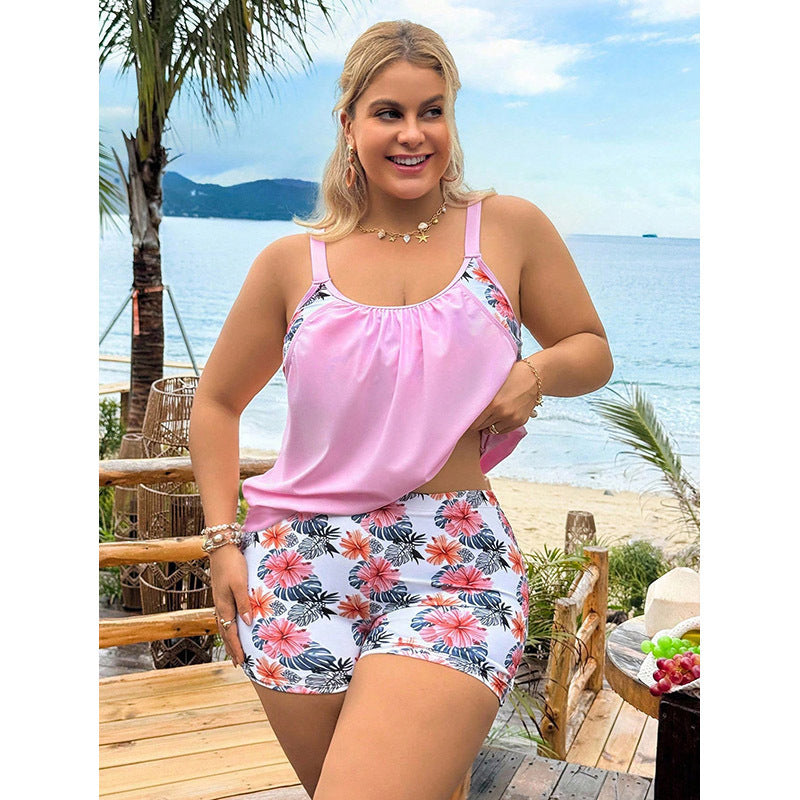 Printed Plus Size Separated Swimwear Women's High-Waisted Sports Bikini Swim Suit