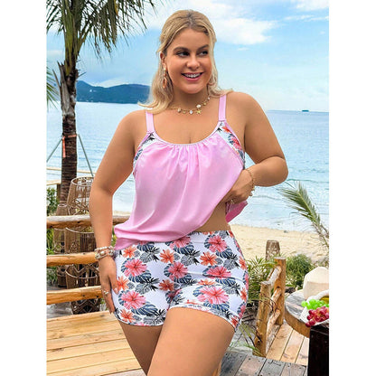 Printed Plus Size Separated Swimwear Women's High-Waisted Sports Bikini Swim Suit