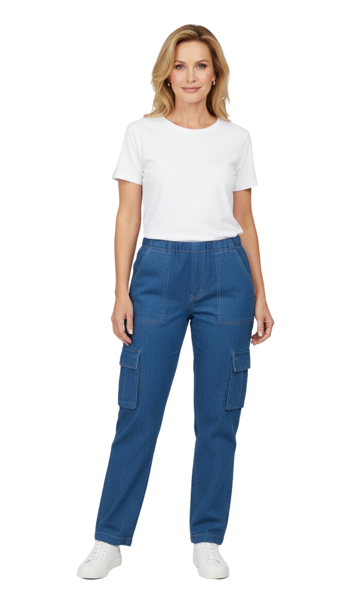 Women's Elastic Stretch Waist Casual Denim Pull-on Cargo Pants
