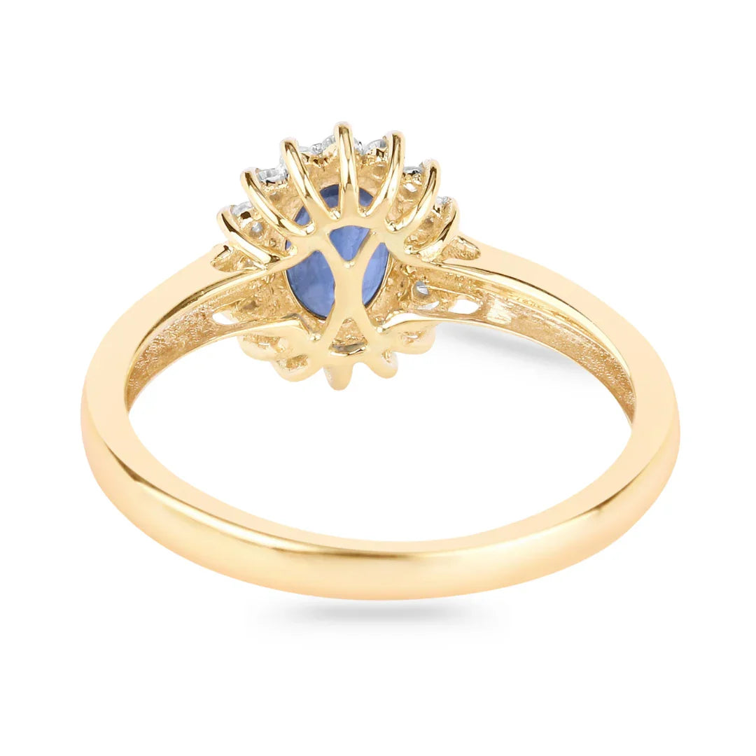0.95 Ct Oval Blue Sapphire Diamond Prong 10k Gold Halo Ring