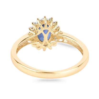 0.95 Ct Oval Blue Sapphire Diamond Prong 10k Gold Halo Ring