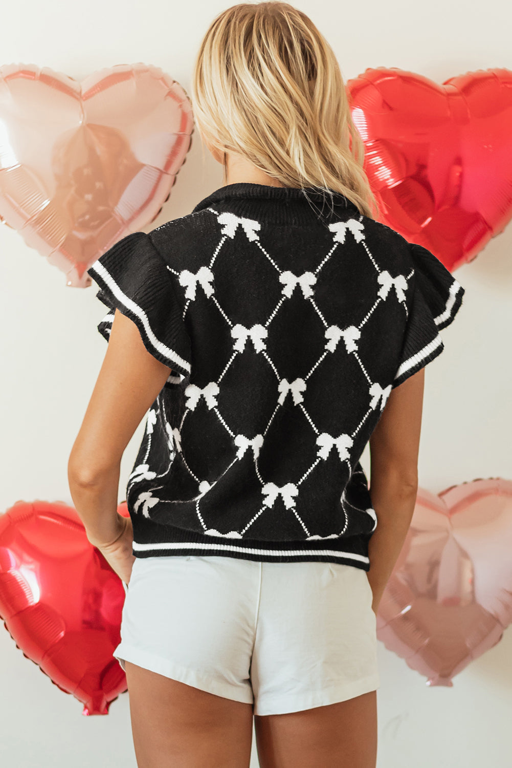 Threaded Pear Amina Preppy Bow Zipped Collar Sweater