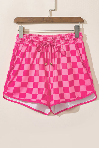 Threaded Pear Checkered Drawstring Casual Shorts