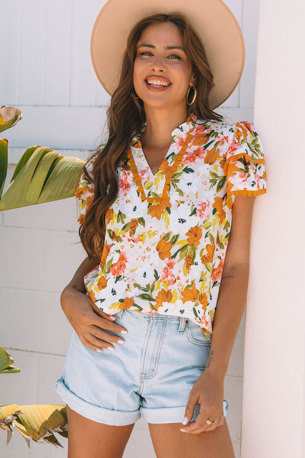 Threaded Pear Ailany Short Sleeve Floral Blouse