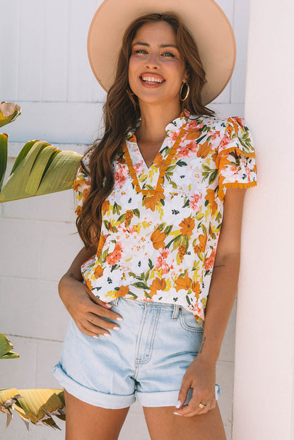 Threaded Pear Ailany Short Sleeve Floral Blouse