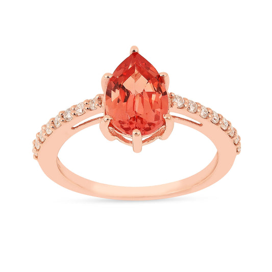 1.80 Ct Pear Lab Created Peach Sapphire and Moissanite Prong Silver Pave-set Ring