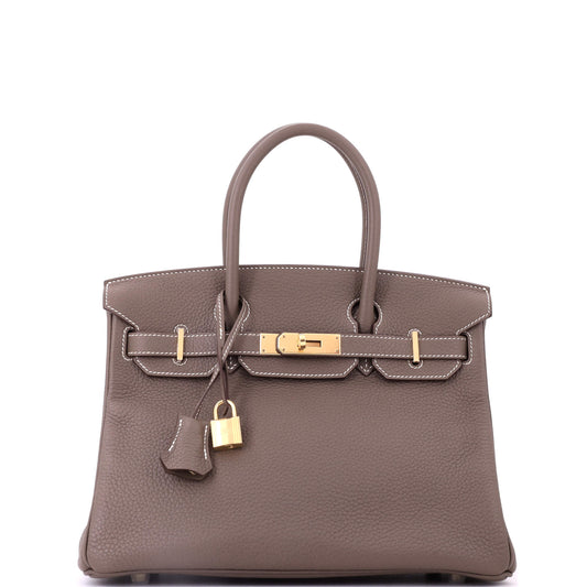 Birkin Handbag Etoupe Clemence with Gold Hardware 30