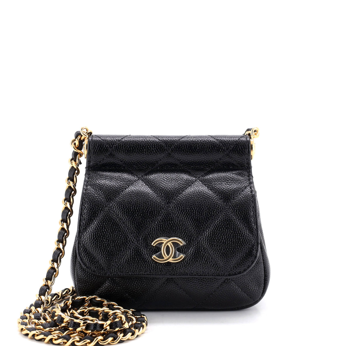 CC Frame Flap Clutch with Chain Quilted Caviar