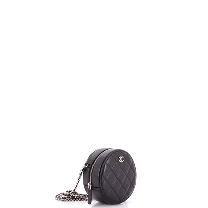 Round Clutch with Chain Quilted Lambskin Mini