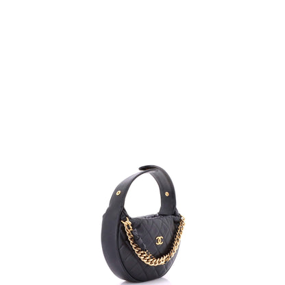 Double Chain Bow Hobo Pouch Quilted Caviar Mini