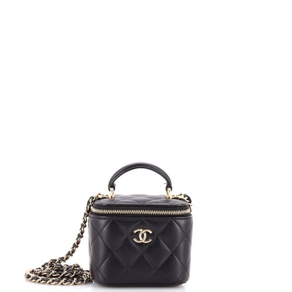 Classic Top Handle Vanity Case with Chain Quilted Lambskin Mini