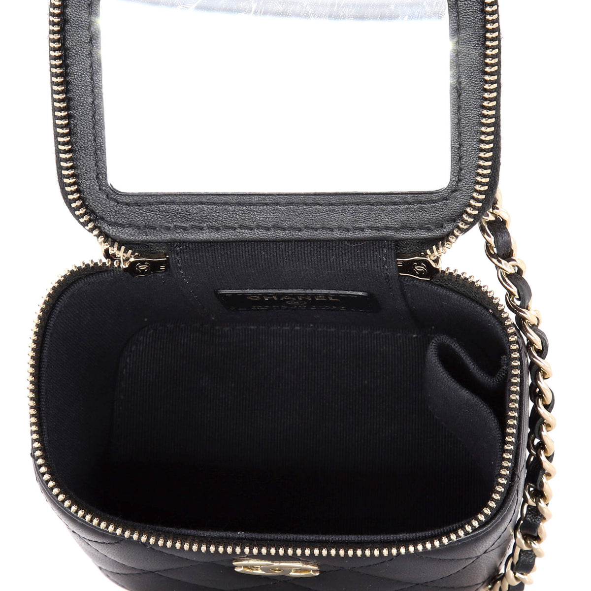 Classic Top Handle Vanity Case with Chain Quilted Lambskin Mini