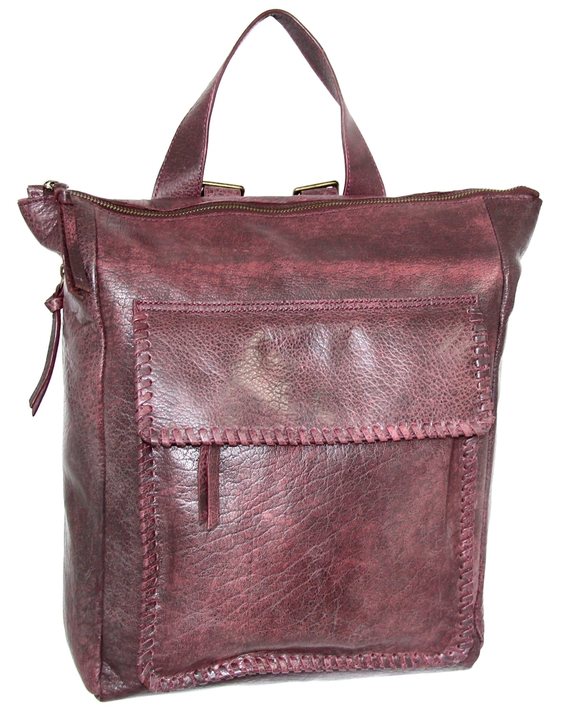 Aviator Leather Backpack Purse in Burgundy