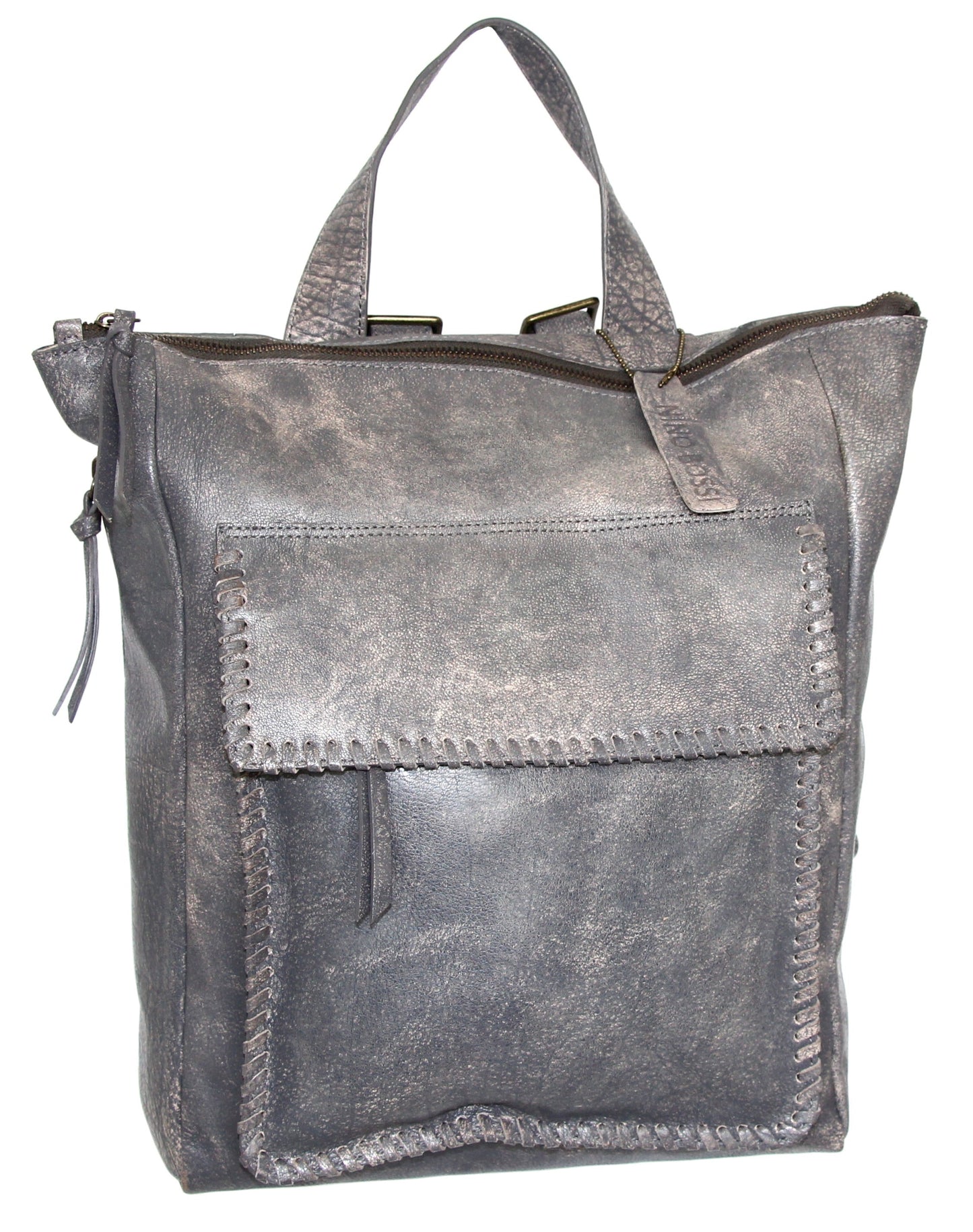 Aviator Leather Backpack Purse in Grey