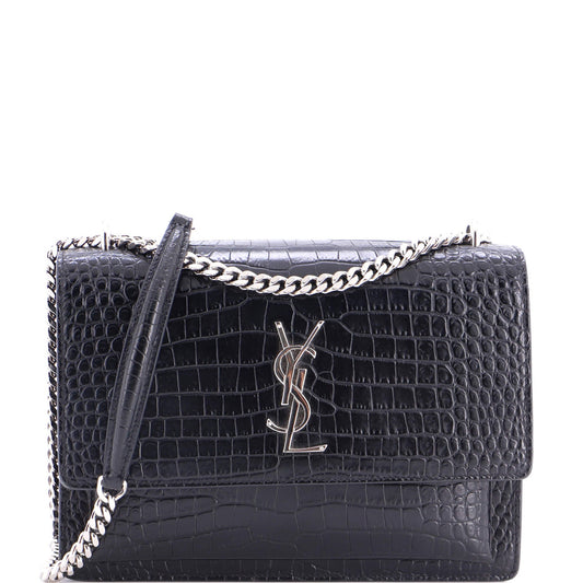 Sunset Crossbody Bag Crocodile Embossed Leather Medium