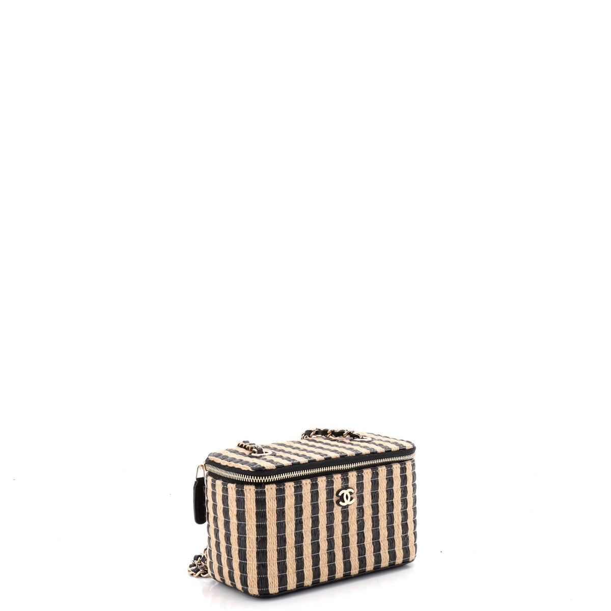 Classic Vanity Case with Chain Striped Raffia and Jute Small