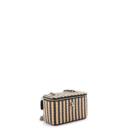 Classic Vanity Case with Chain Striped Raffia and Jute Small