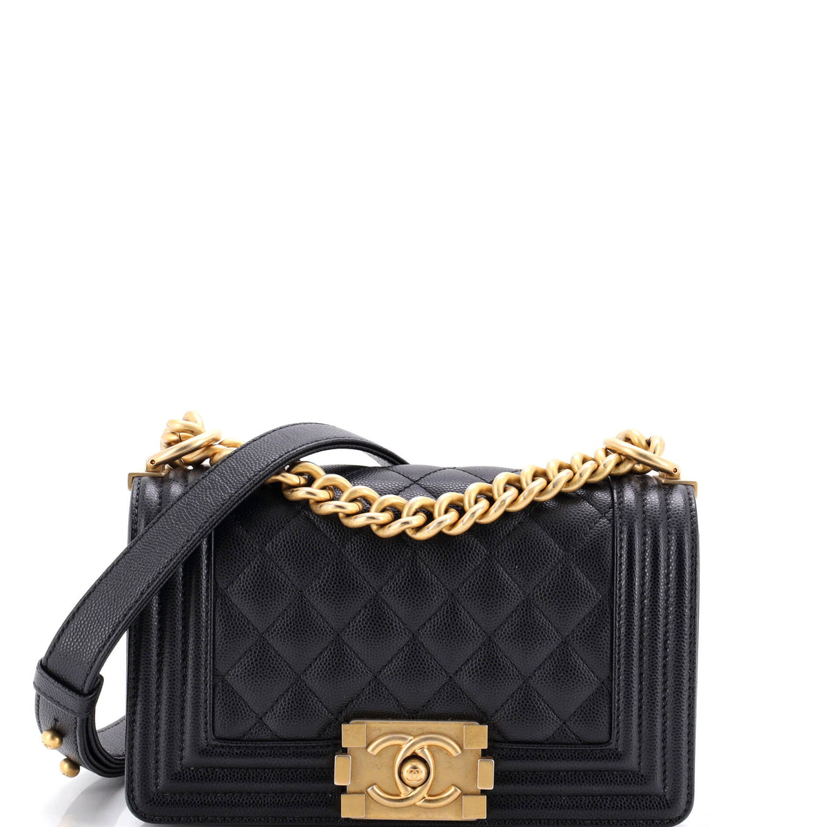 Boy Flap Bag Quilted Caviar Small