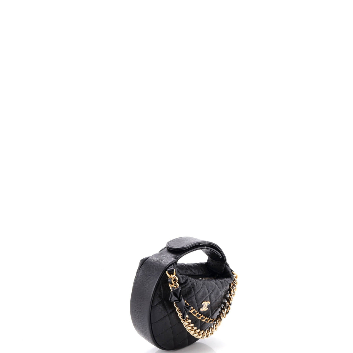 Double Chain Bow Hobo Pouch Quilted Caviar Mini