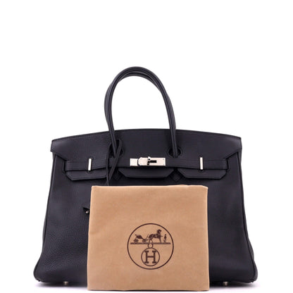 Birkin Handbag Noir Clemence with Palladium Hardware 35