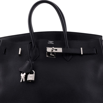 Birkin Handbag Noir Clemence with Palladium Hardware 35