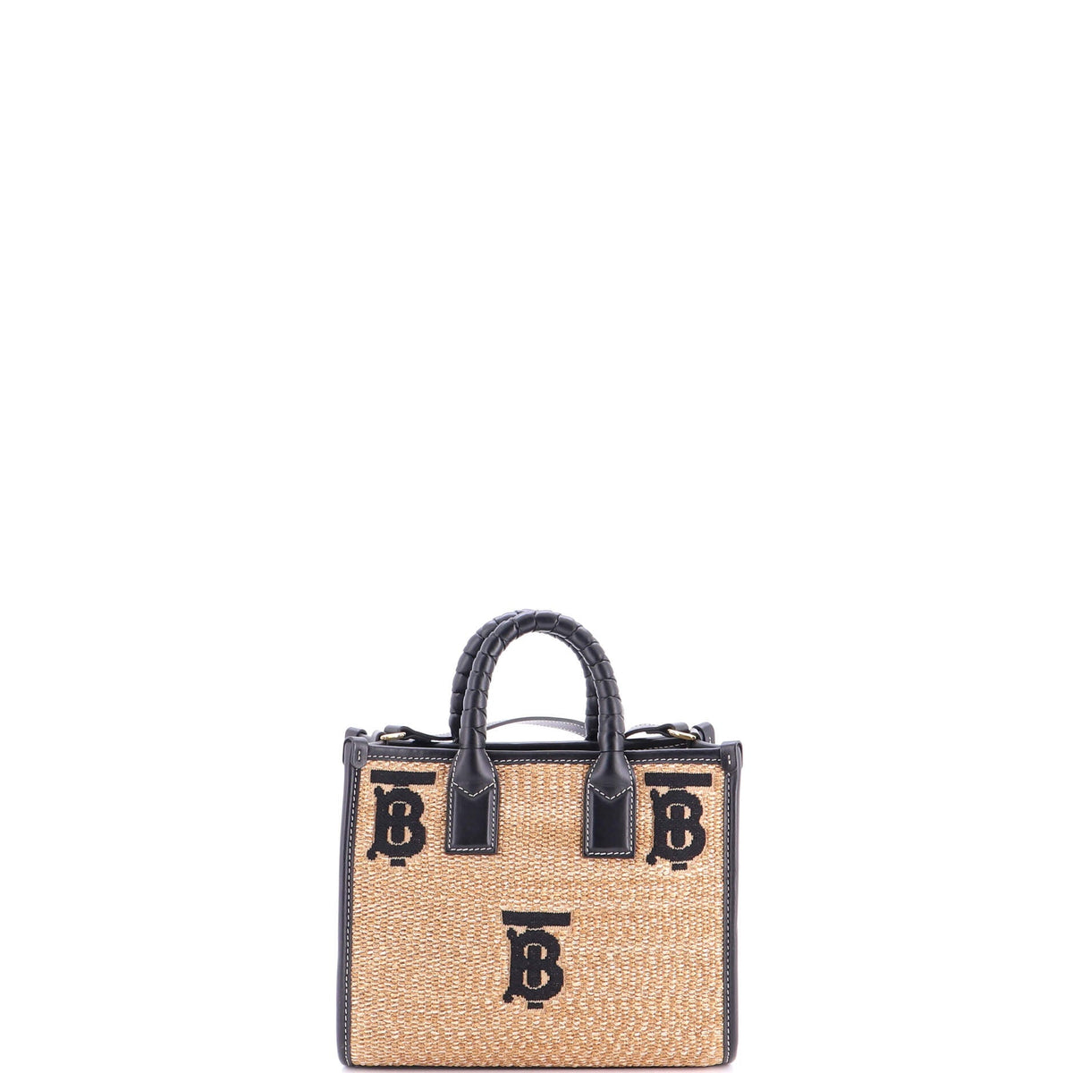 Freya Shopping Tote Embroidered Raffia with Leather Mini