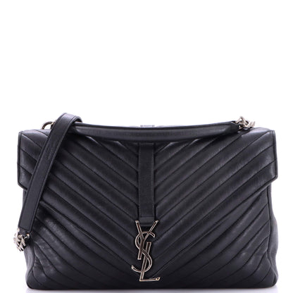Classic Monogram College Bag Matelasse Chevron Leather Large