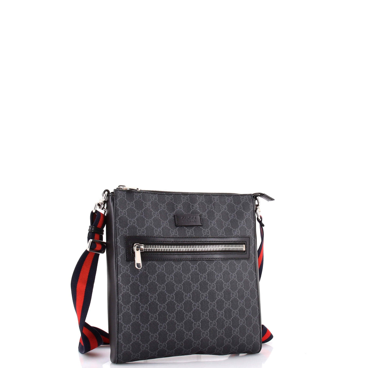 Web Strap Front Zip Messenger Bag GG Coated Canvas Medium