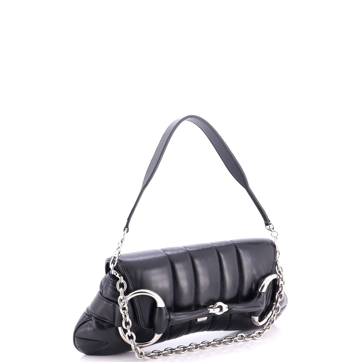 Horsebit Chain Shoulder Bag Vertical Quilted Leather Large