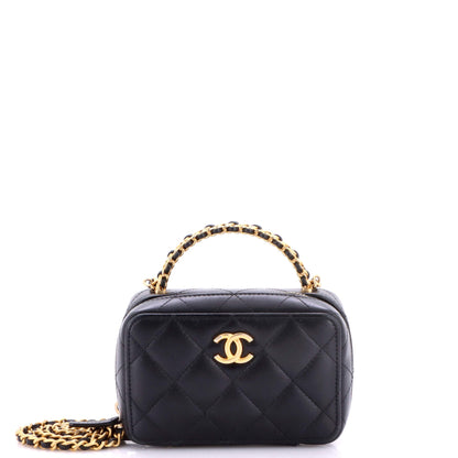CC Chain Handle Zip Around Vanity Case with Chain Quilted Lambskin Mini
